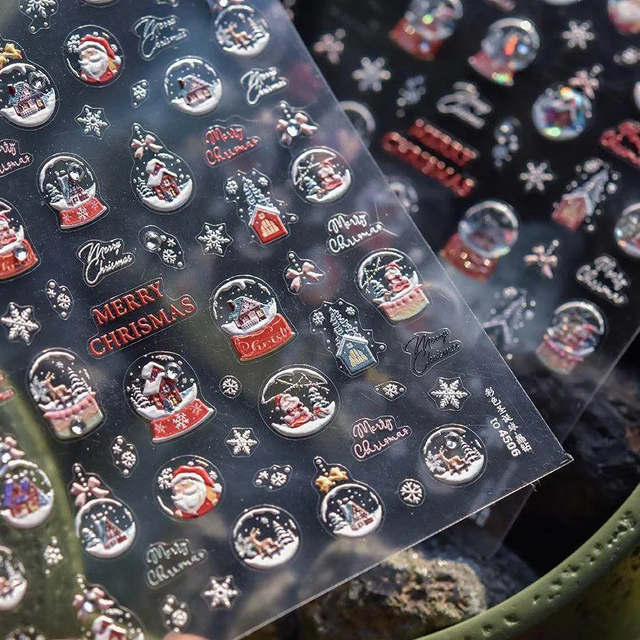 Christmas Crystal Balls Nail Art Stickers Xmas Snowflake Adhesive Embossed Sticker Decals to4505