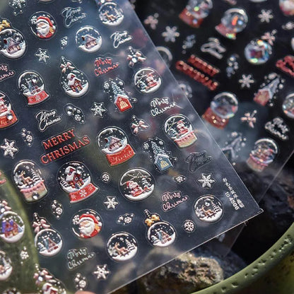 Christmas Crystal Balls Nail Art Stickers Xmas Snowflake Adhesive Embossed Sticker Decals to4505