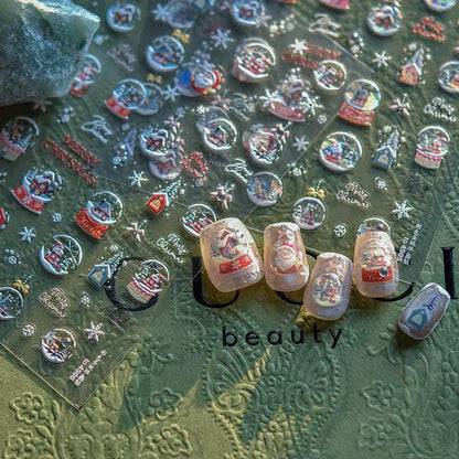Christmas Crystal Balls Nail Art Stickers Xmas Snowflake Adhesive Embossed Sticker Decals to4505