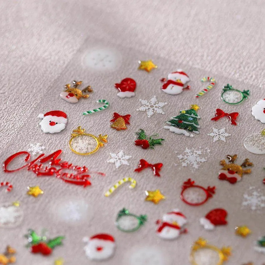 Christmas Deer Nail Art Stickers Adhesive Santa Clause Embossed Sticker Decals M732