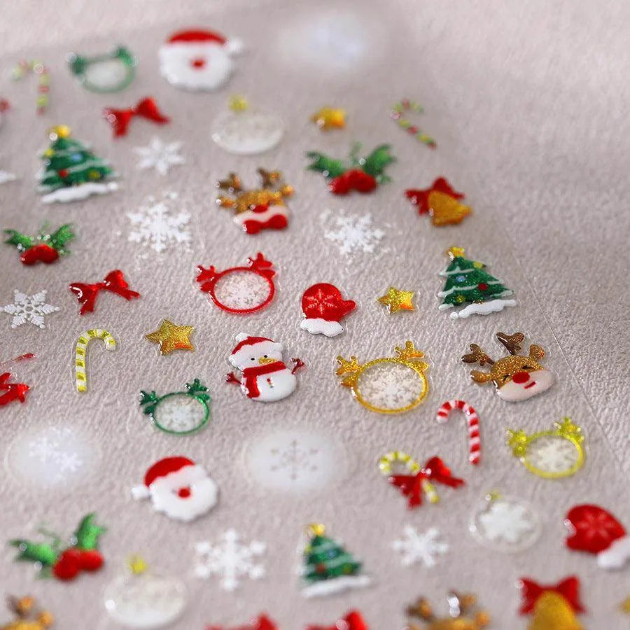 Christmas Deer Nail Art Stickers Adhesive Santa Clause Embossed Sticker Decals M732