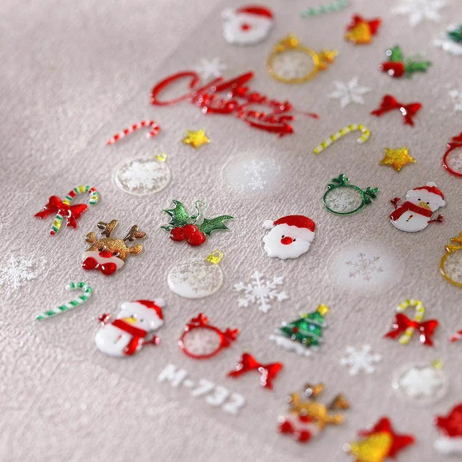 Christmas Deer Nail Art Stickers Adhesive Santa Clause Embossed Sticker Decals M732