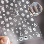 Christmas Elk Nail Art Stickers Adhesive Embossed Snowflake Deer Sticker Decals TS237