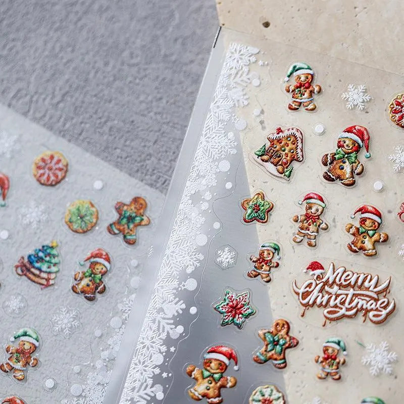 Christmas Gingerbread Man Nail Art Stickers Xmas Tree Adhesive Embossed Sticker Decals TS3445