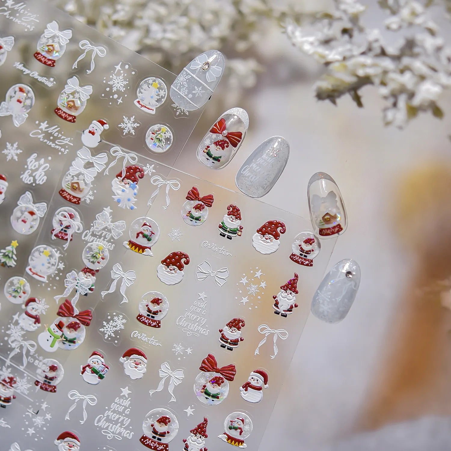 Christmas Jelly Nail Stickers - Santa Snowman Snowflake Holiday Decals