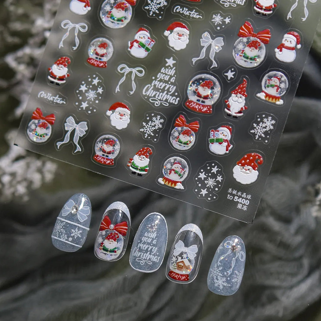 Christmas Jelly Nail Stickers - Santa Snowman Snowflake Holiday Decals