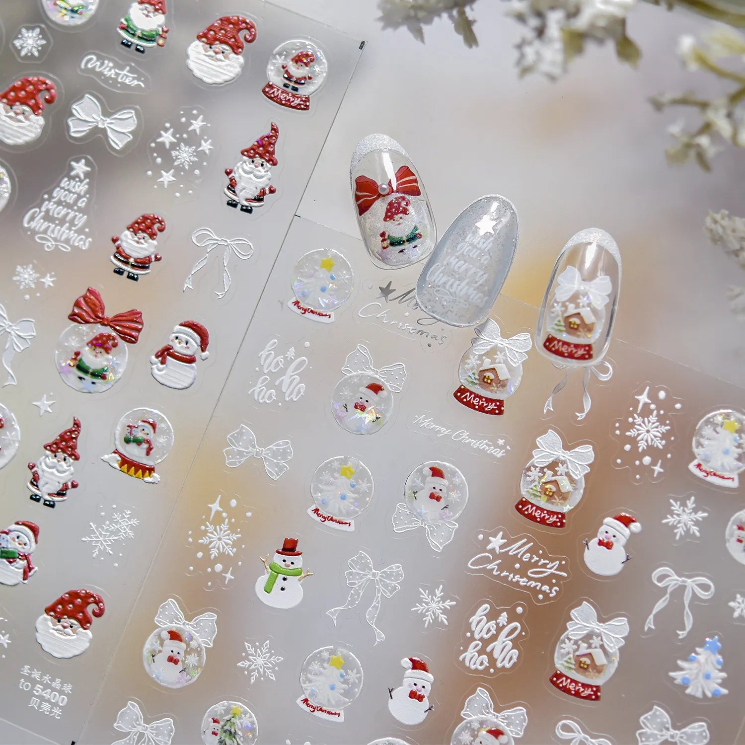 Christmas Jelly Nail Stickers - Santa Snowman Snowflake Holiday Decals
