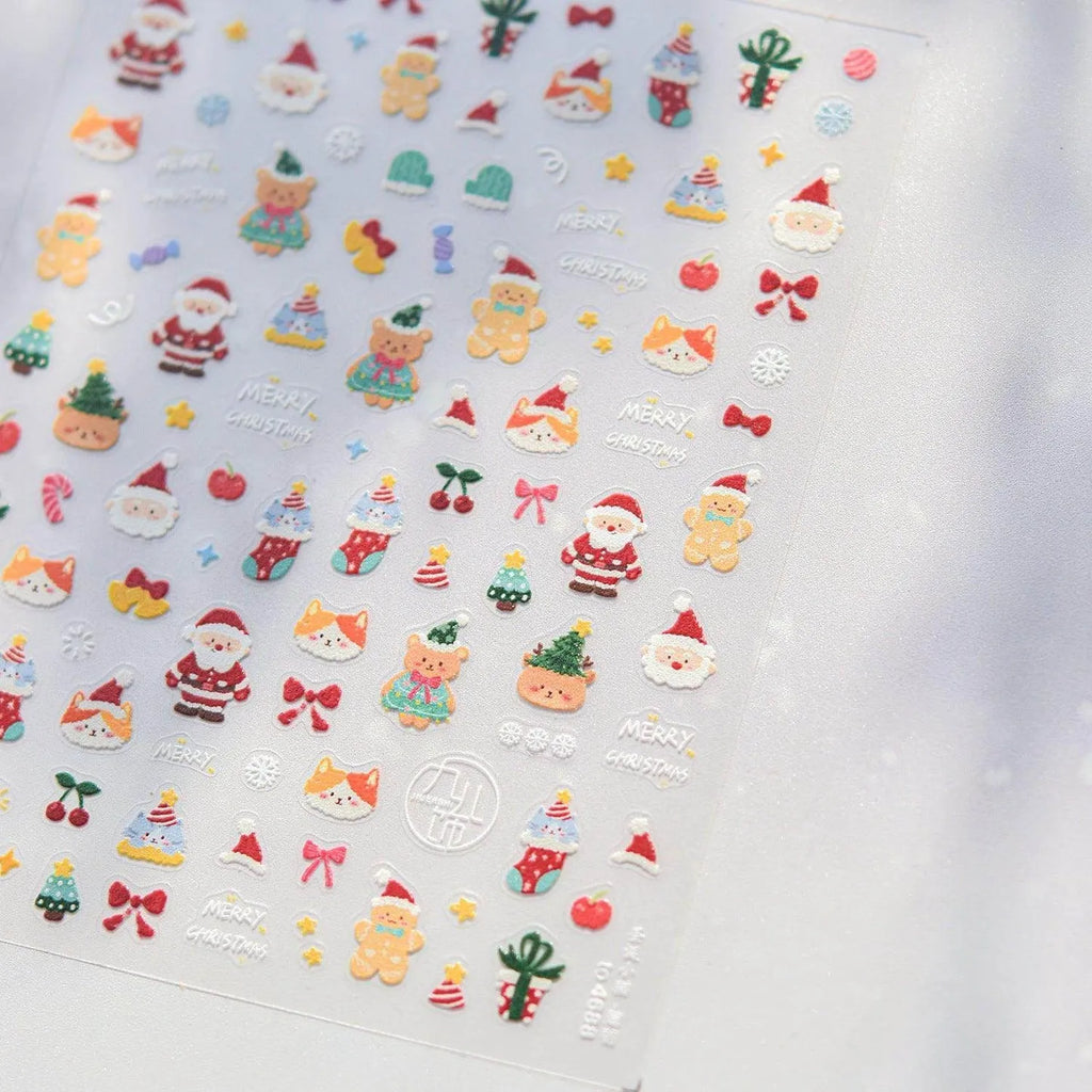 Christmas Nail Art Sticker Santa Claus Snowman Adhesive Embossed Nail Sticker Decals to4627