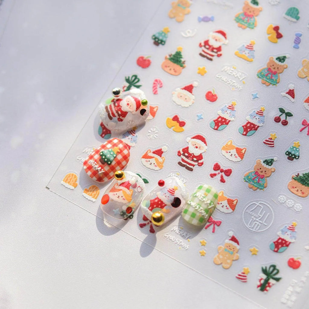 Christmas Nail Art Sticker Santa Claus Snowman Adhesive Embossed Nail Sticker Decals to4627