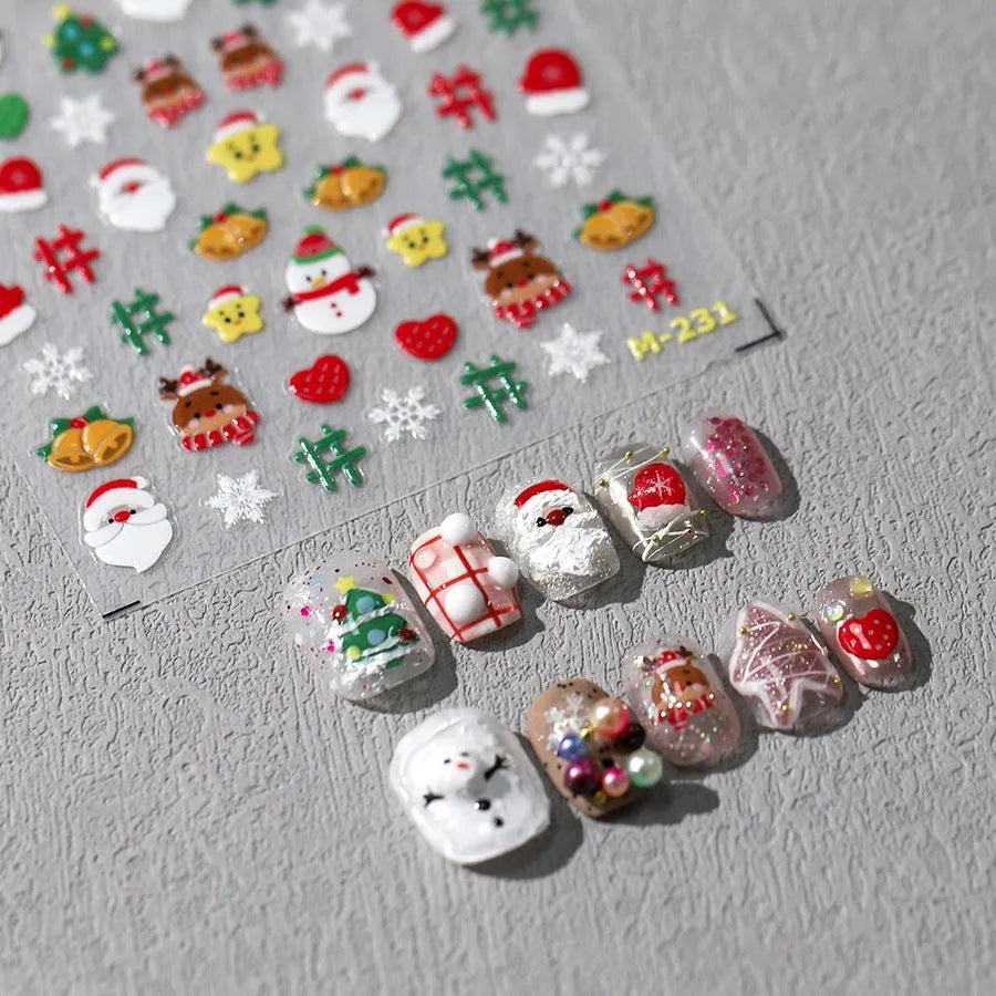 Christmas Nail Art Stickers 3D Adhesive Slider Xmas Snowman Sticker Decals M231