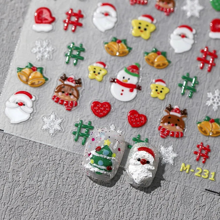Christmas Nail Art Stickers 3D Adhesive Slider Xmas Snowman Sticker Decals M231