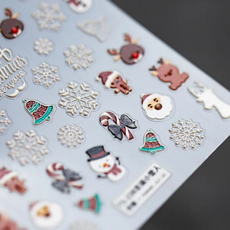  Christmas Nail Art Stickers Adhesive Slider Snowflake Snowman Sticker Decals TS238