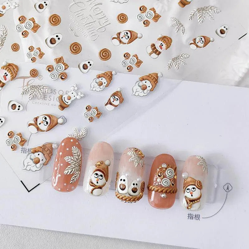 Christmas Nail Art Stickers Adhesive Slider Xmas Snowman Sticker Decals KX287