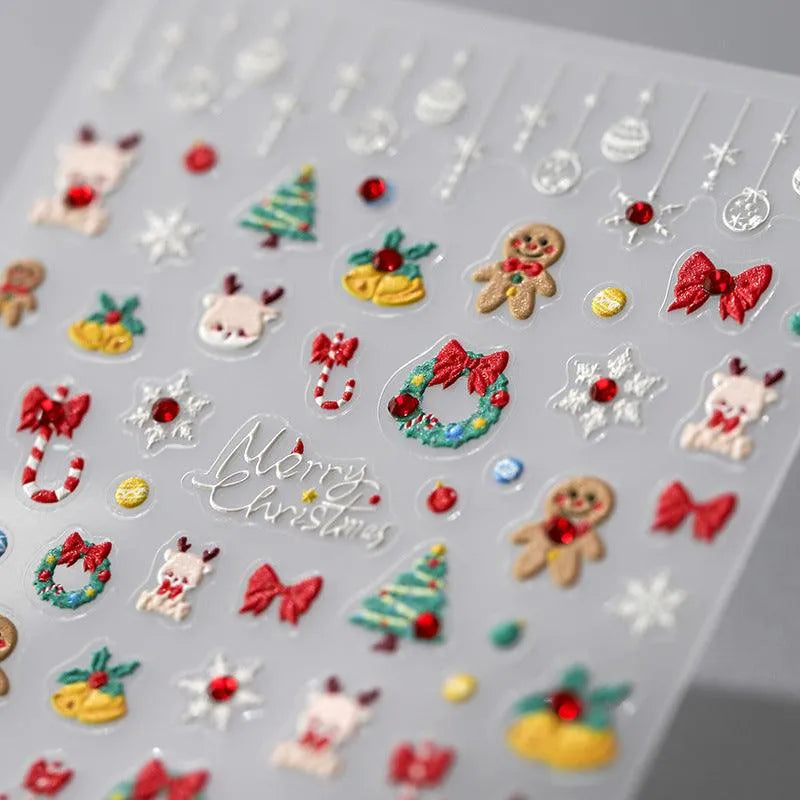 Christmas Nail Art Stickers Adhesive Sliders Christmas Tree Bells Embossed Sticker Decals TL064