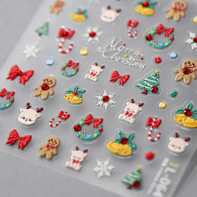 Christmas Nail Art Stickers Adhesive Sliders Christmas Tree Bells Embossed Sticker Decals TL064