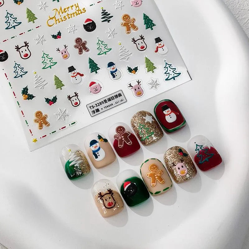 Christmas Nail Art Stickers Christmas Tree Elk Adhesive Sticker Decals TS3288