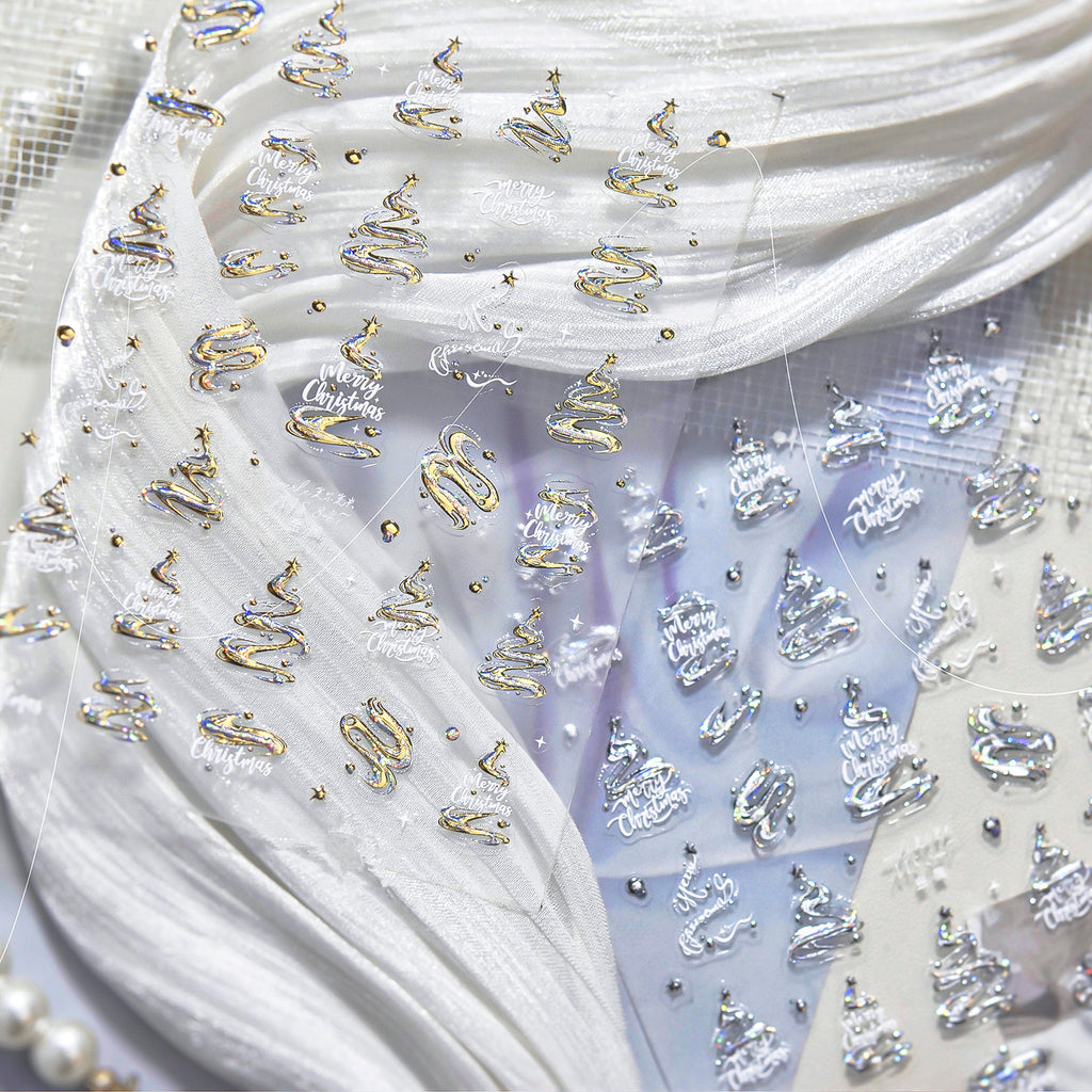 Christmas Nail Art Stickers | Holographic Xmas Tree & Bauble Decals