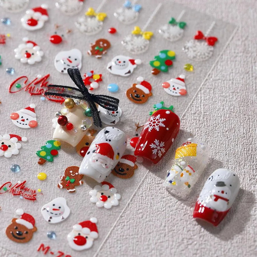 Christmas Nail Art Stickers Santa Claus Snowman Adhesive Sticker Decals for Holiday Manicures M701