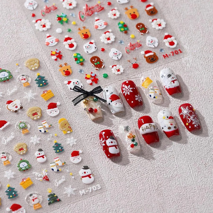 Christmas Nail Art Stickers Santa Claus Snowman Adhesive Sticker Decals for Holiday Manicures M701