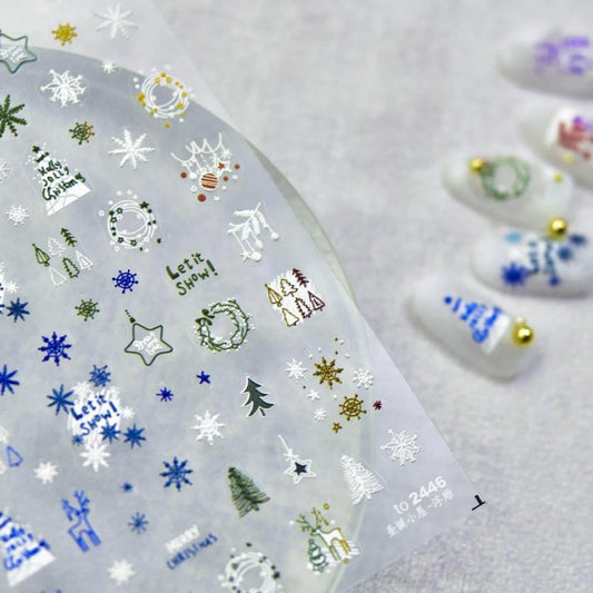 Christmas Nail Art Stickers Snowflake Snowman Adhesive Embossed Sticker Decals to2446