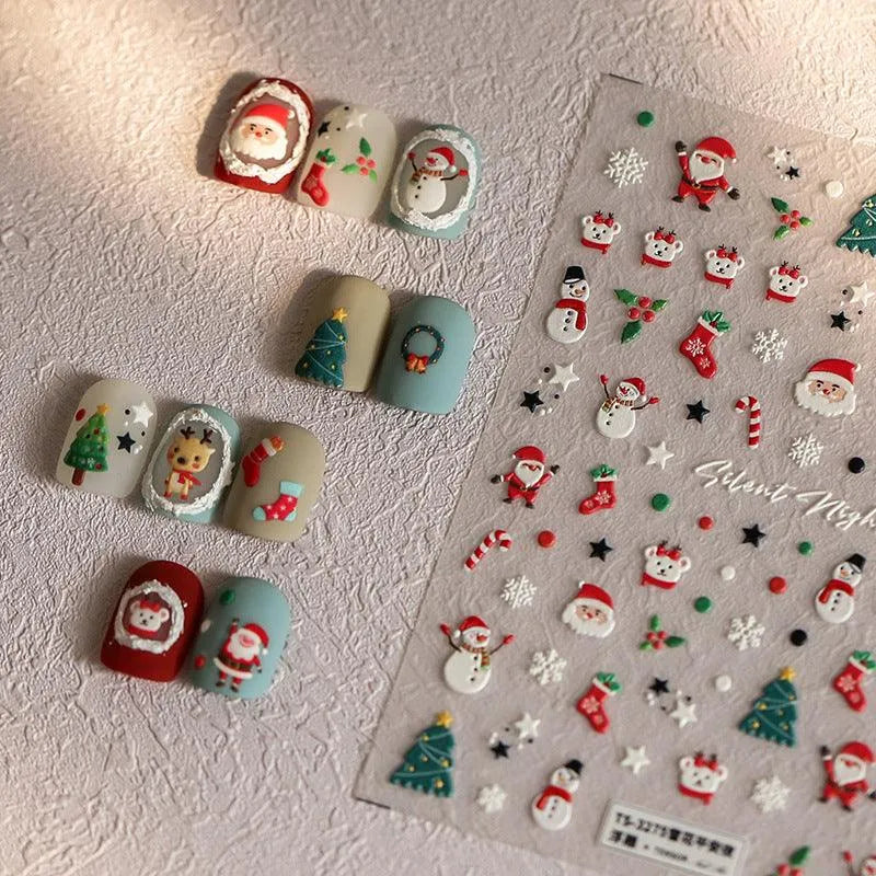 Christmas Nail Art Stickers Xmas Tree Santa Claus Adhesive Sticker Decals TS3268