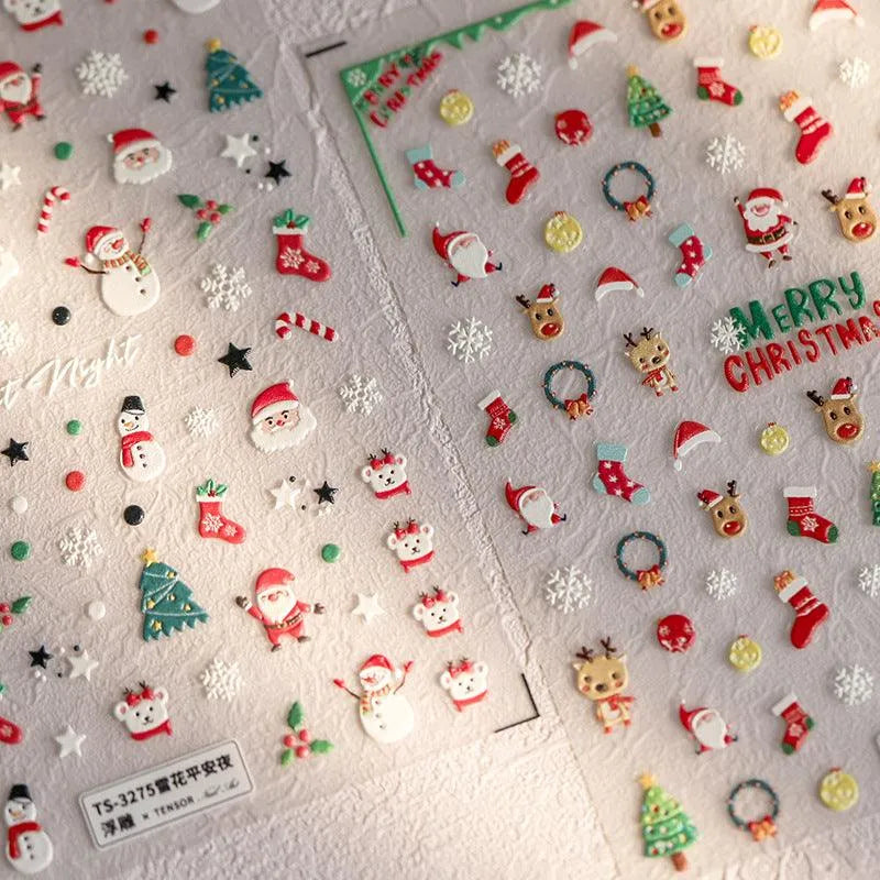 Christmas Nail Art Stickers Xmas Tree Santa Claus Adhesive Sticker Decals TS3268