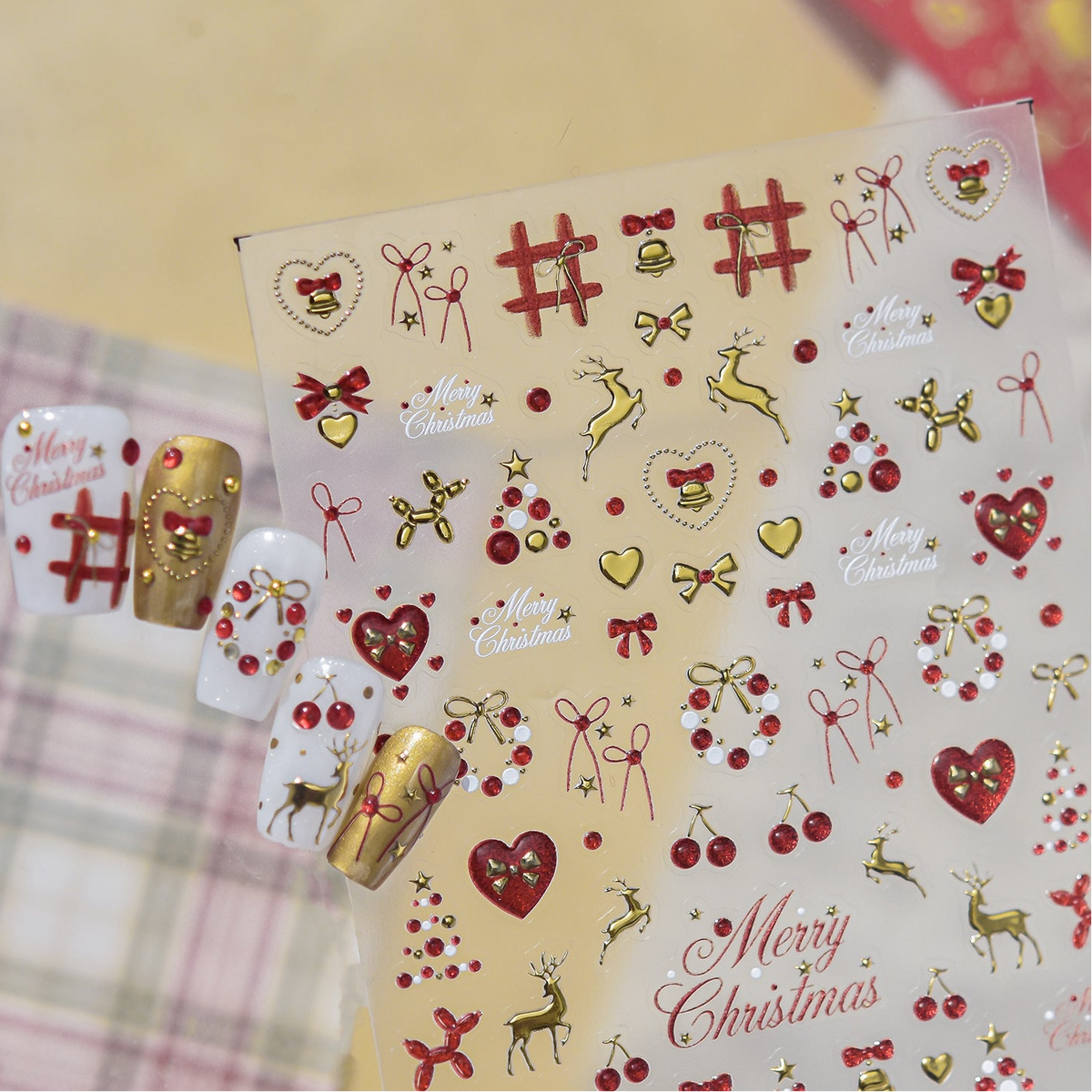 Christmas Nail Stickers - Gold & Red Holiday Decals 6137