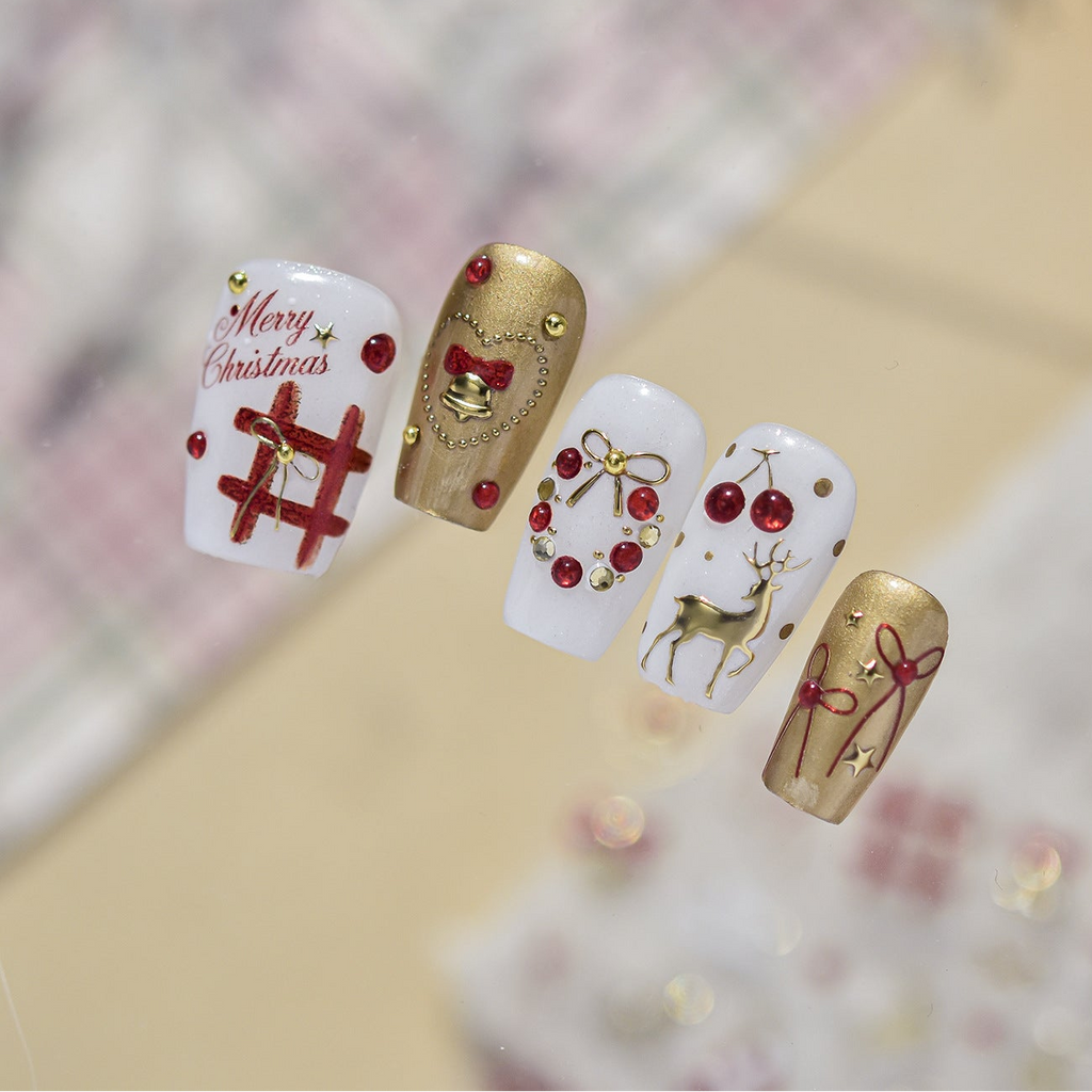 Christmas Nail Stickers - Gold & Red Holiday Decals 6137