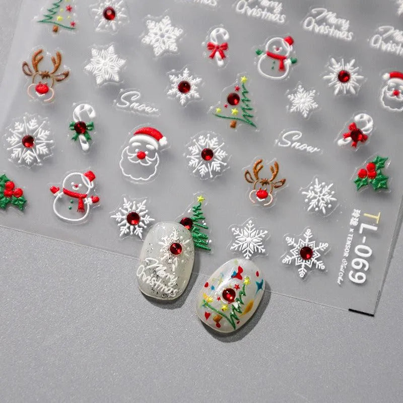 Christmas Santa Claus Nail Art Stickers Adhesive Embossed Xmas Tree Snow Sticker Decals TL069