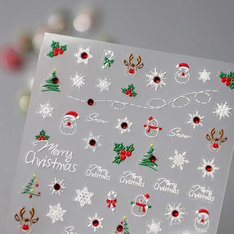 Christmas Santa Claus Nail Art Stickers Adhesive Embossed Xmas Tree Snow Sticker Decals TL069