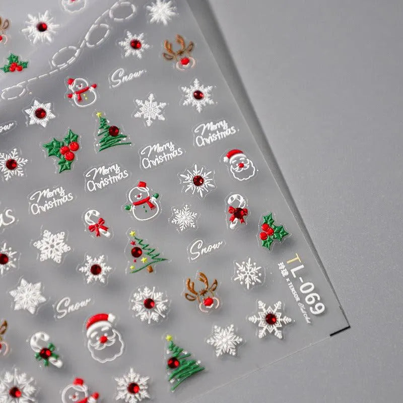 Christmas Santa Claus Nail Art Stickers Adhesive Embossed Xmas Tree Snow Sticker Decals TL069