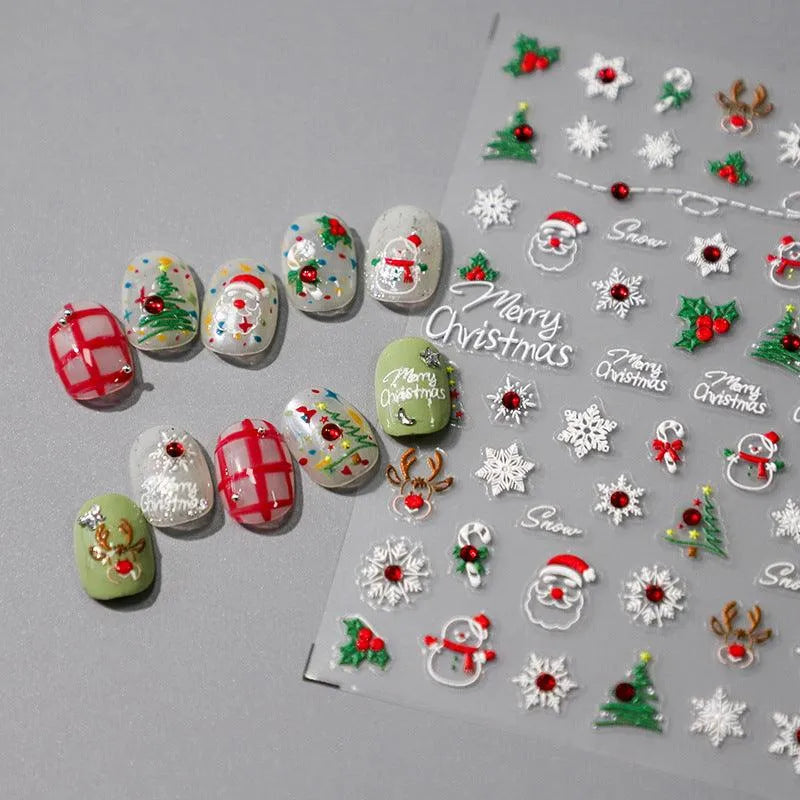 Christmas Santa Claus Nail Art Stickers Adhesive Embossed Xmas Tree Snow Sticker Decals TL069