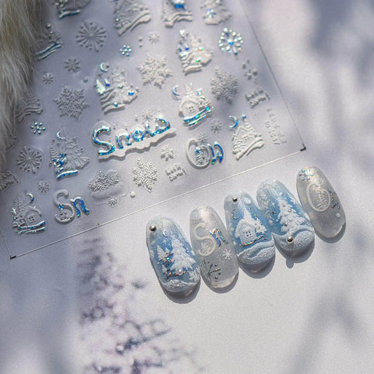 Christmas Snow House Nail Art Stickers Snowflakes Snow Xmas Tree Adhesive Embossed Sticker Decals to4647