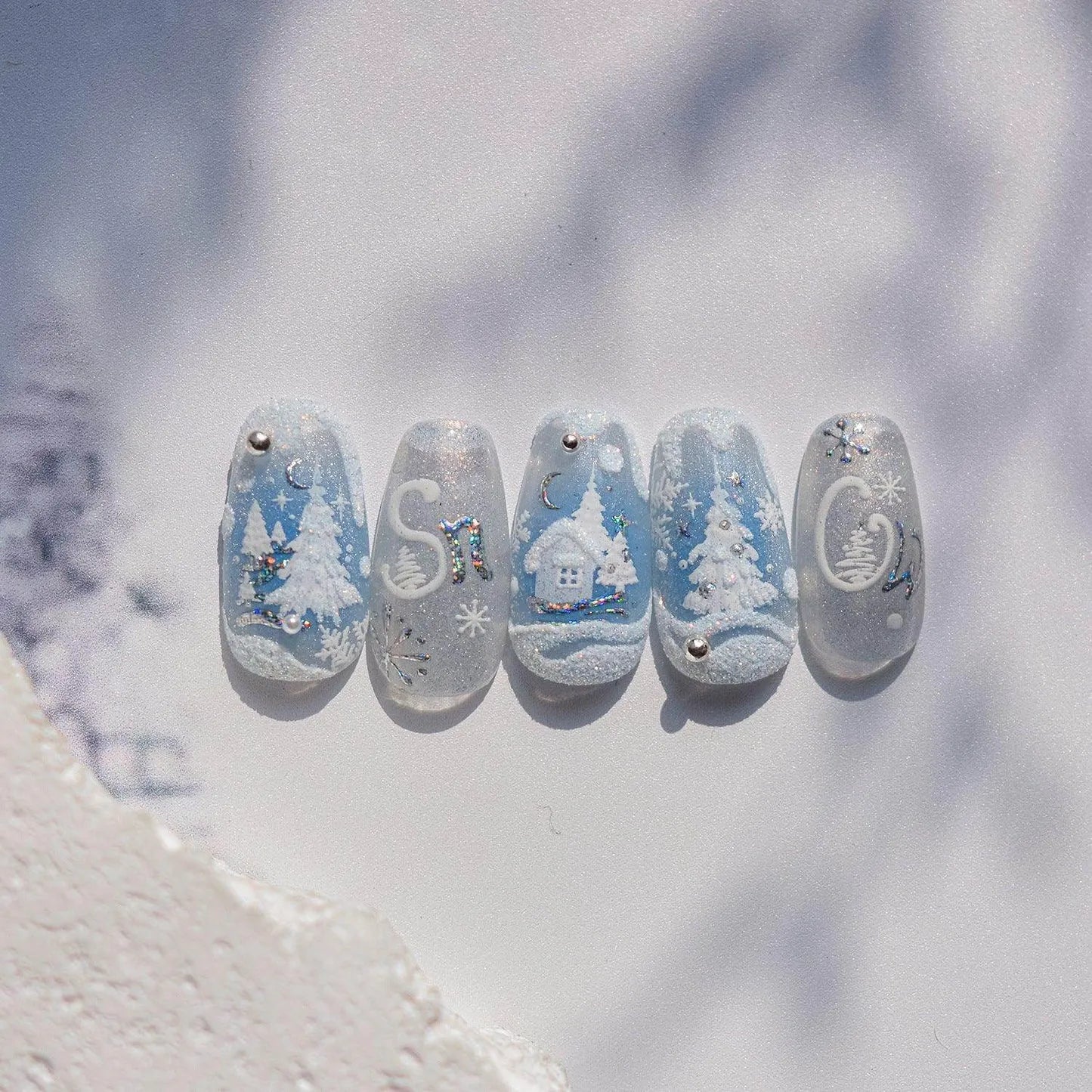 Christmas Snow House Nail Art Stickers Snowflakes Snow Xmas Tree Adhesive Embossed Sticker Decals to4647