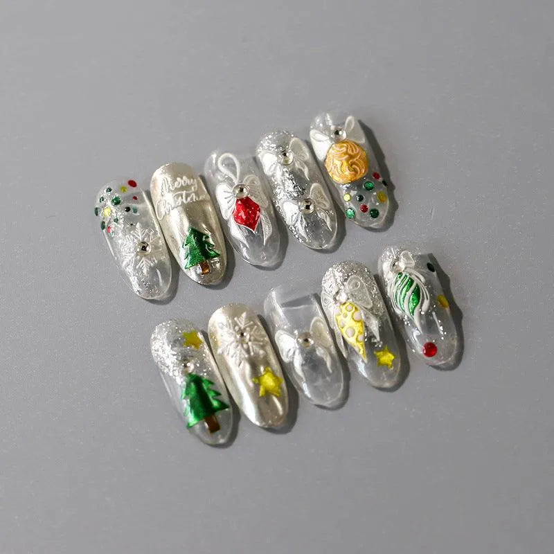 Christmas Snowflake Nail Art Stickers Adhesive Embossed Bow-tie with Rhinestones Sticker Decals TL067