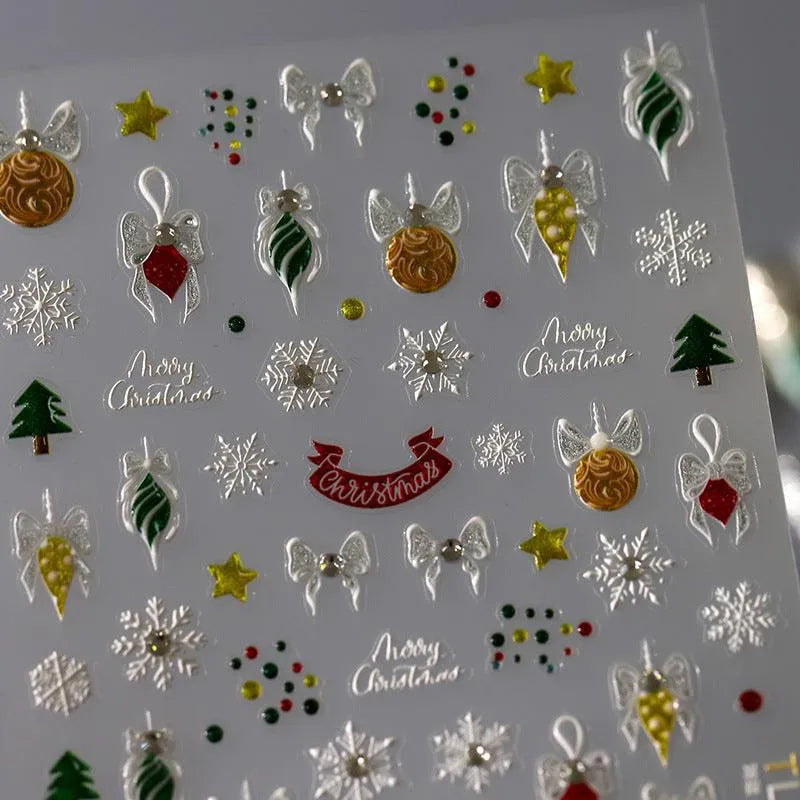 Christmas Snowflake Nail Art Stickers Adhesive Embossed Bow-tie with Rhinestones Sticker Decals TL067