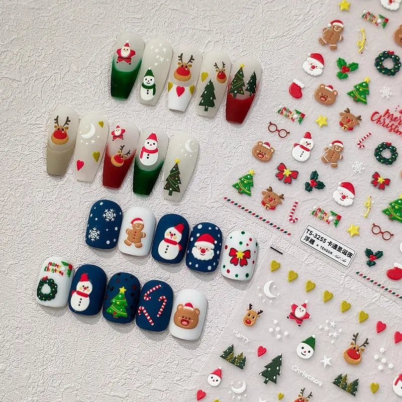 Christmas Snowman Nail Art Stickers Santa Claus Adhesive Sticker Decals TS3254