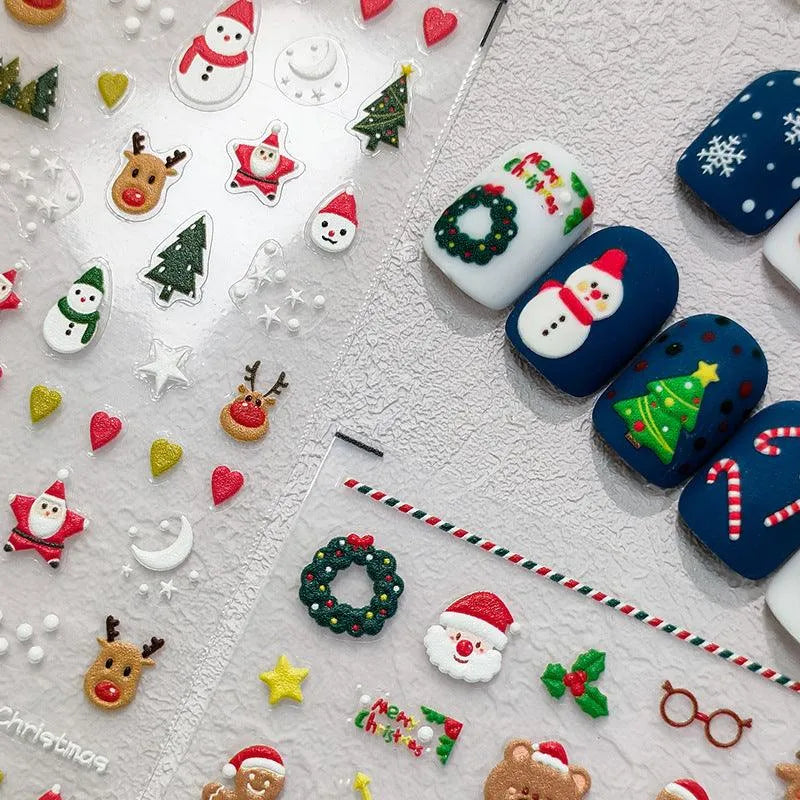 Christmas Snowman Nail Art Stickers Santa Claus Adhesive Sticker Decals TS3254
