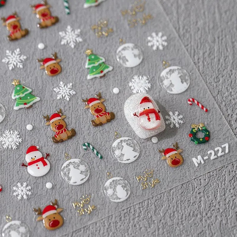 Christmas Snowman Nail Art Stickers Snowflake Winter Adhesive Sticker Decals M227