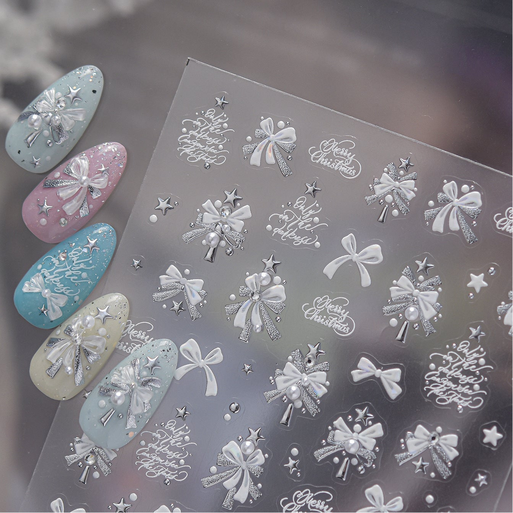 Christmas Tree & Bow Pearl Nail Stickers 