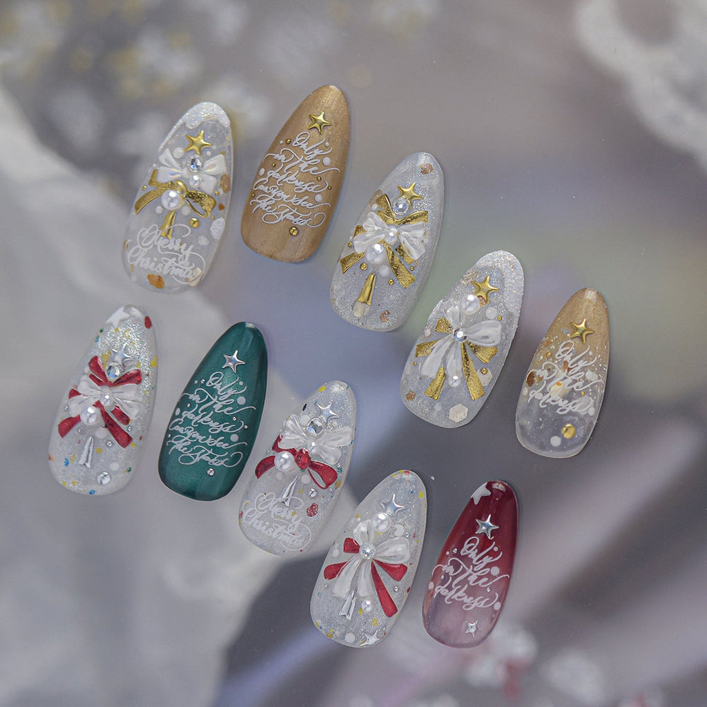 Christmas Tree & Bow Pearl Nail Stickers 