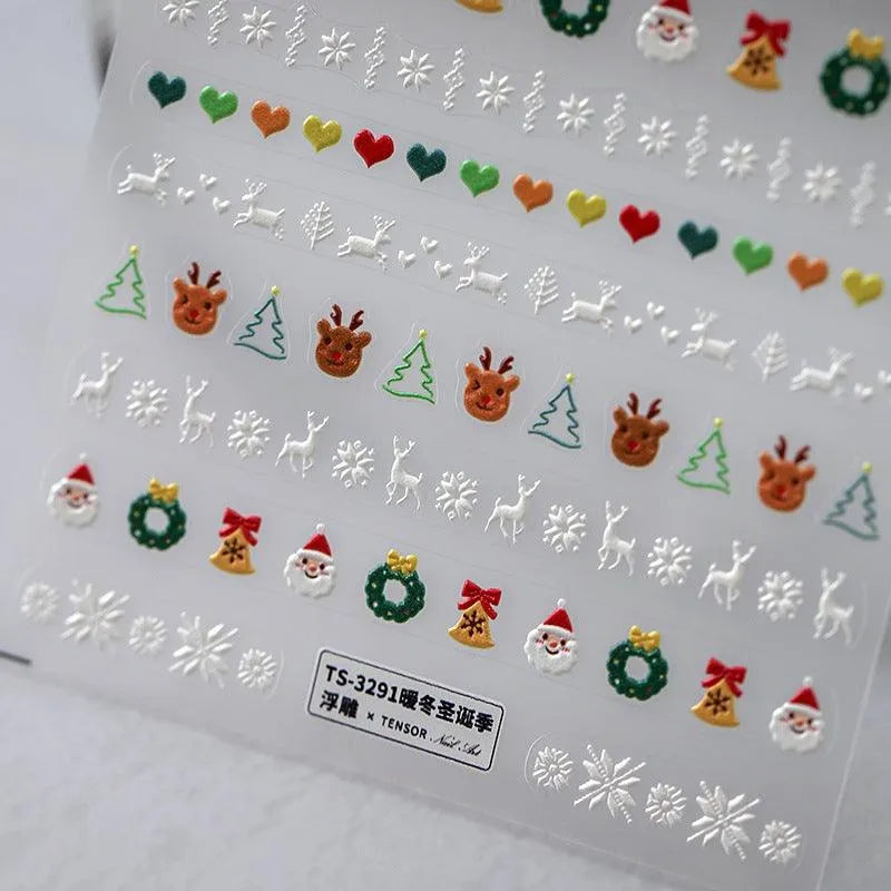 Christmas Tree Deer Nail Art Stickers Xmas Snowman Adhesive Sticker Decals TS3290