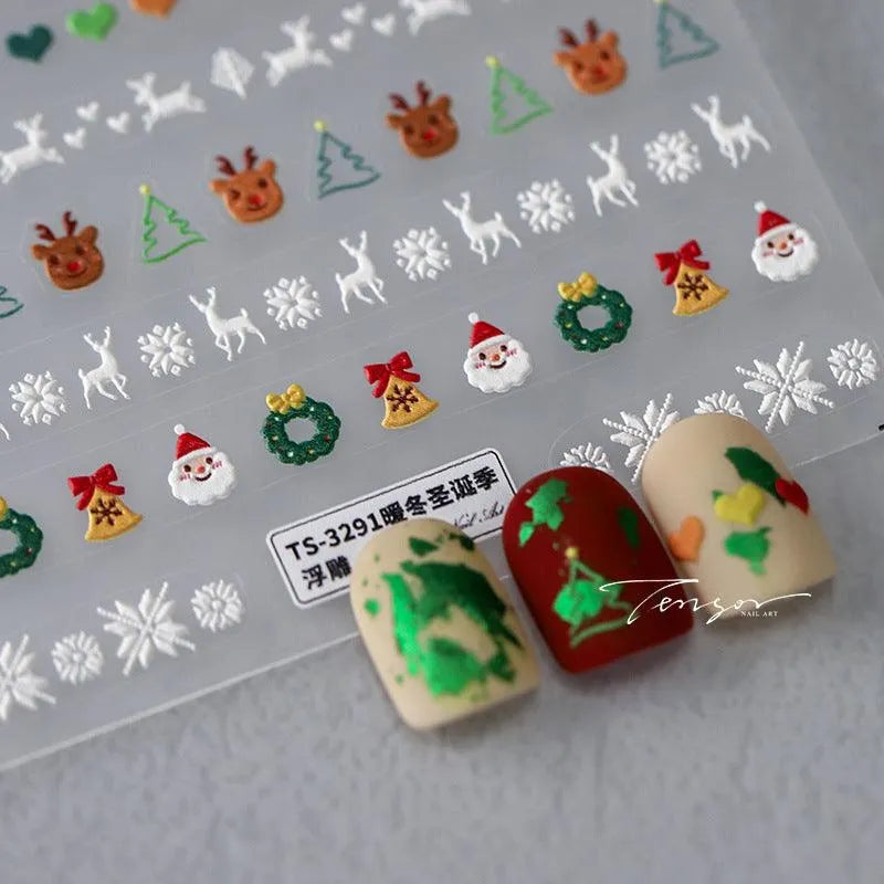 Christmas Tree Deer Nail Art Stickers Xmas Snowman Adhesive Sticker Decals TS3290