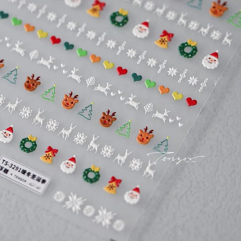 Christmas Tree Deer Nail Art Stickers Xmas Snowman Adhesive Sticker Decals TS3290