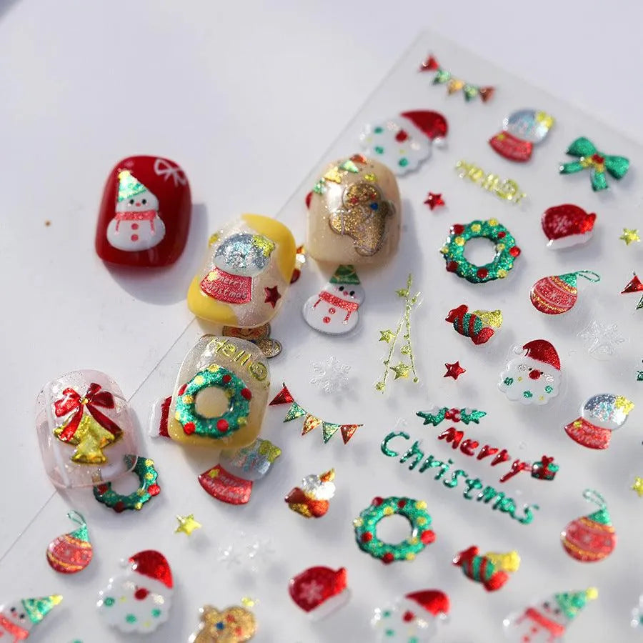 Christmas Tree Nail Art Stickers Adhesive Embossed Snowflake Sticker Decals M741