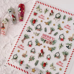 Christmas Tree Nail Art Stickers Adhesive Sliders Embossed Sticker Decals 