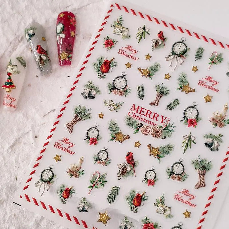 Christmas Tree Nail Art Stickers Adhesive Sliders Embossed Sticker Decals 