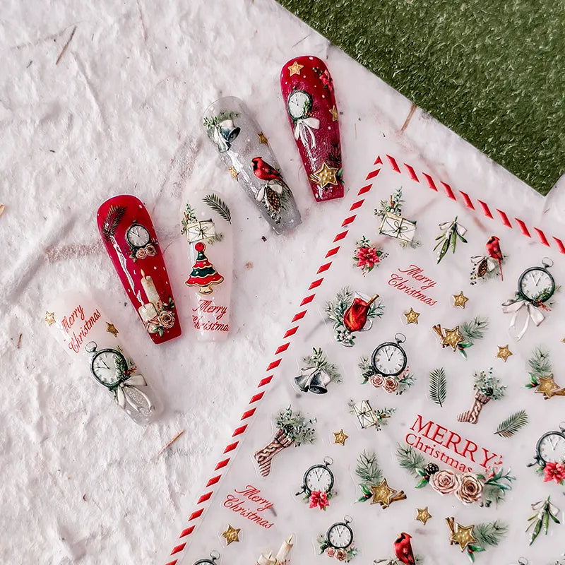 Christmas Tree Nail Art Stickers Adhesive Sliders Embossed Sticker Decals 