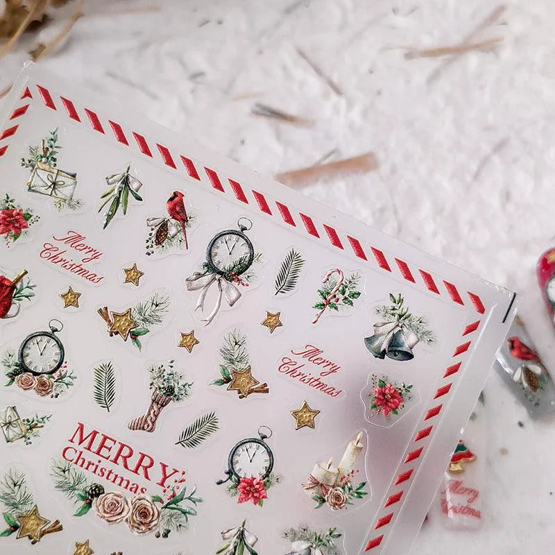 Christmas Tree Nail Art Stickers Adhesive Sliders Embossed Sticker Decals 