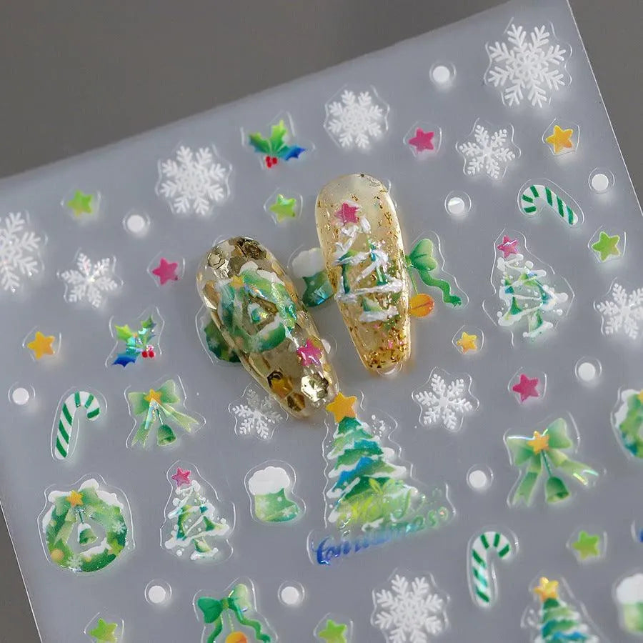 Christmas Tree Nail Art Stickers Adhesive Xmas Snowflakes Sticker Decals M253